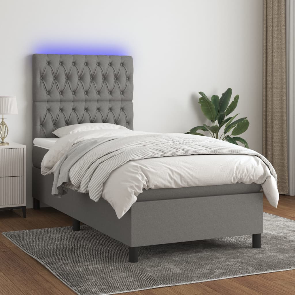 Boxspring met matras en LED stof donkergrijs 100x200 cm is nu te koop bij PeponiXL, paradijselijk wonen!