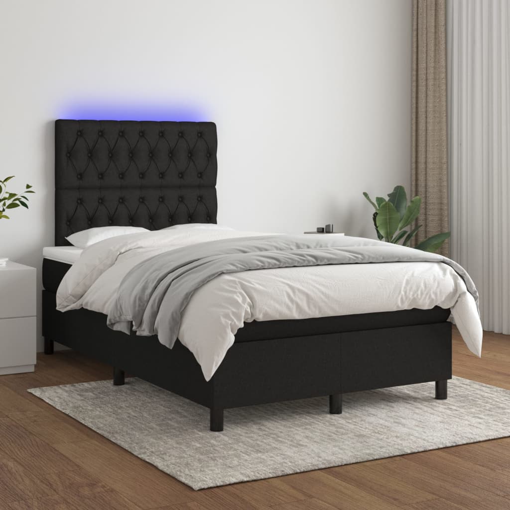 Boxspring met matras en LED stof zwart 120x200 cm is nu te koop bij PeponiXL, paradijselijk wonen!