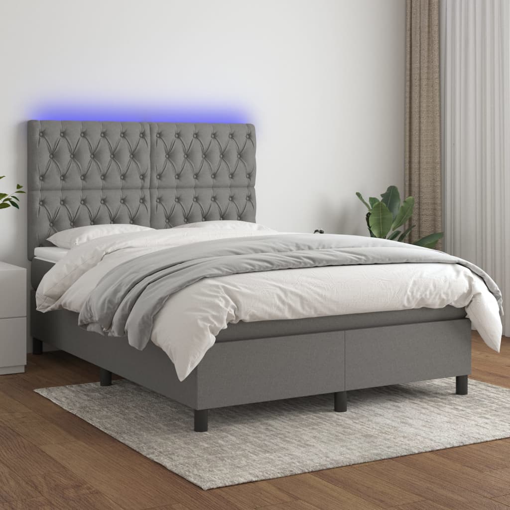 Boxspring met matras en LED stof donkergrijs 140x190 cm is nu te koop bij PeponiXL, paradijselijk wonen!
