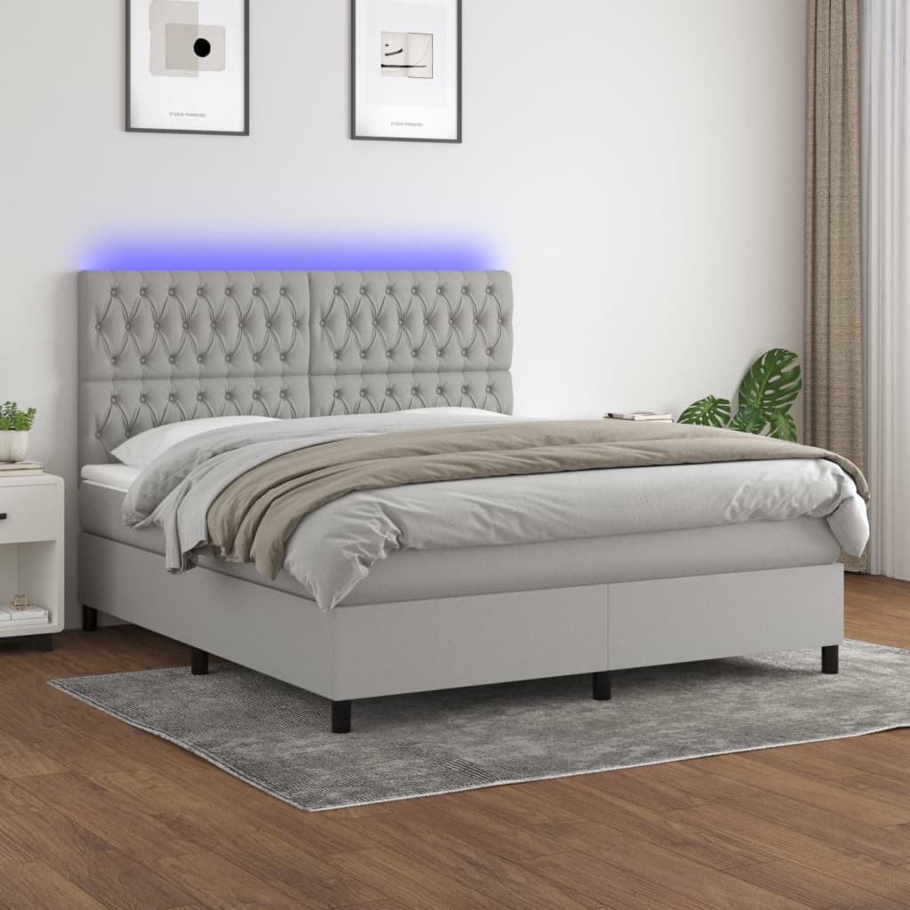 Boxspring met matras en LED stof lichtgrijs 180x200 cm is nu te koop bij PeponiXL, paradijselijk wonen!