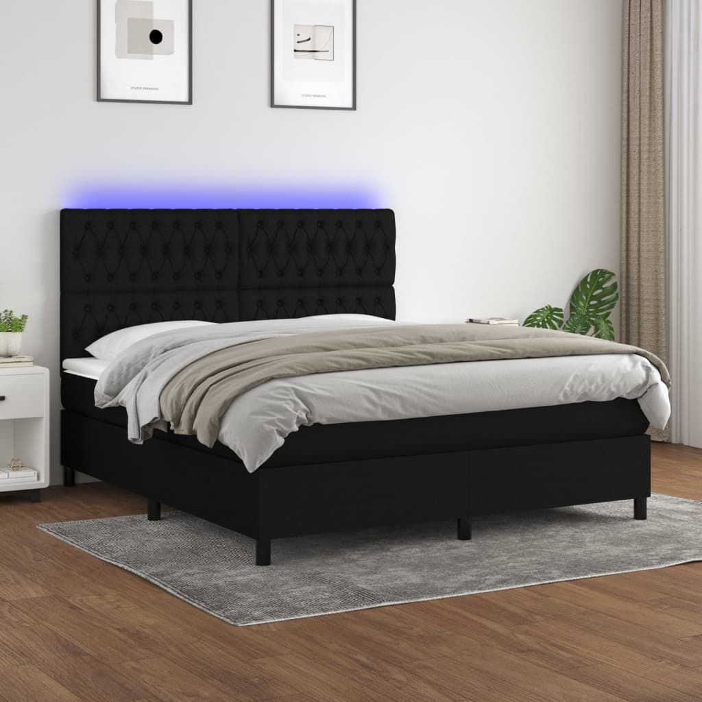 Boxspring met matras en LED stof zwart 180x200 cm is nu te koop bij PeponiXL, paradijselijk wonen!