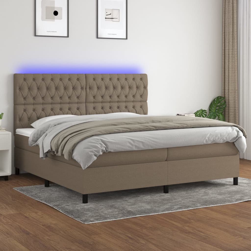 Boxspring met matras en LED stof taupe 200x200 cm is nu te koop bij PeponiXL, paradijselijk wonen!