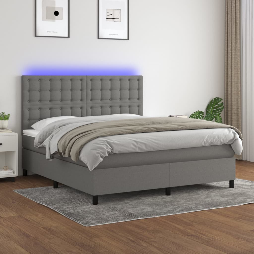 Boxspring met matras en LED stof donkergrijs 160x200 cm is nu te koop bij PeponiXL, paradijselijk wonen!