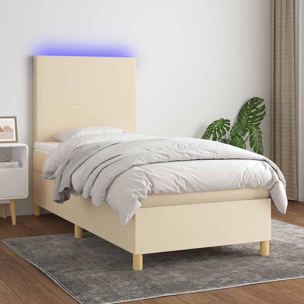 Boxspring met matras en LED stof crèmekleurig 80x200 cm is nu te koop bij PeponiXL, paradijselijk wonen!