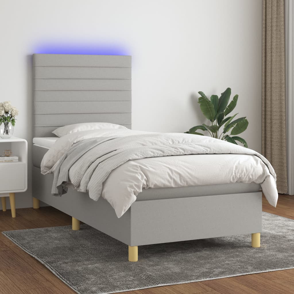 Boxspring met matras en LED stof lichtgrijs 90x200 cm is nu te koop bij PeponiXL, paradijselijk wonen!