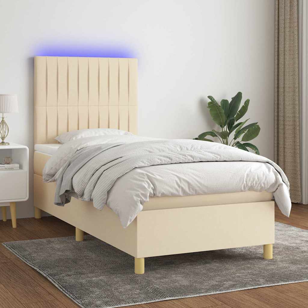 Boxspring met matras en LED stof crèmekleurig 80x200 cm is nu te koop bij PeponiXL, paradijselijk wonen!