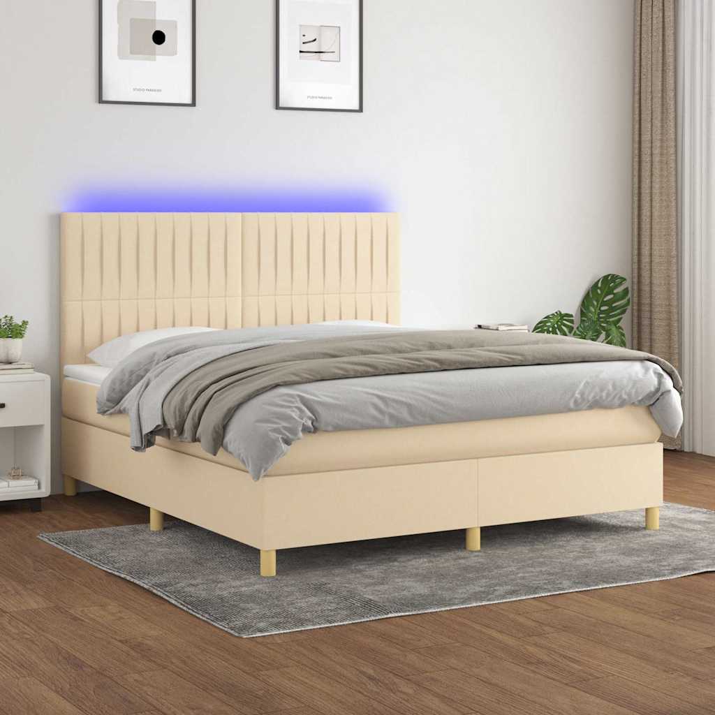 Boxspring met matras en LED stof crèmekleurig 180x200 cm is nu te koop bij PeponiXL, paradijselijk wonen!