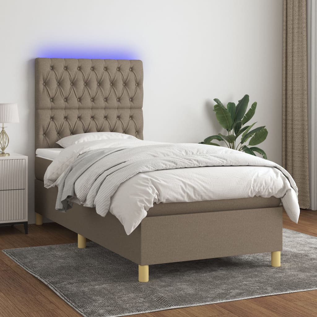 Boxspring met matras en LED stof taupe 90x190 cm is nu te koop bij PeponiXL, paradijselijk wonen!