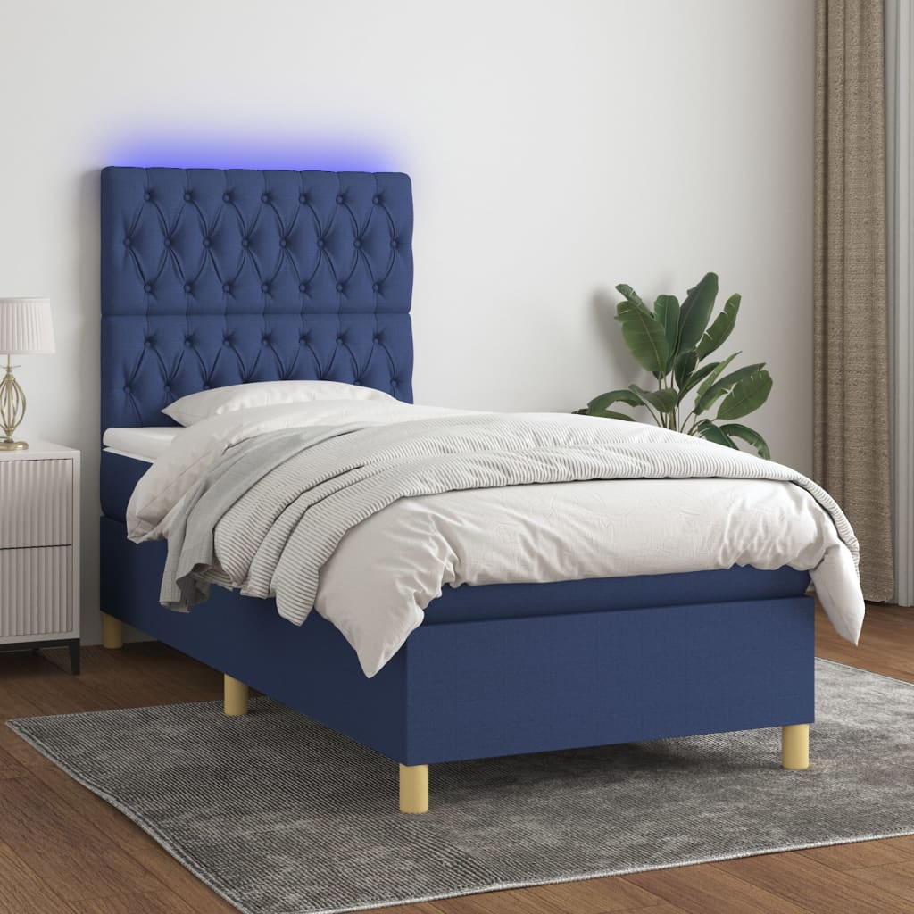 Boxspring met matras en LED stof blauw 90x190 cm is nu te koop bij PeponiXL, paradijselijk wonen!