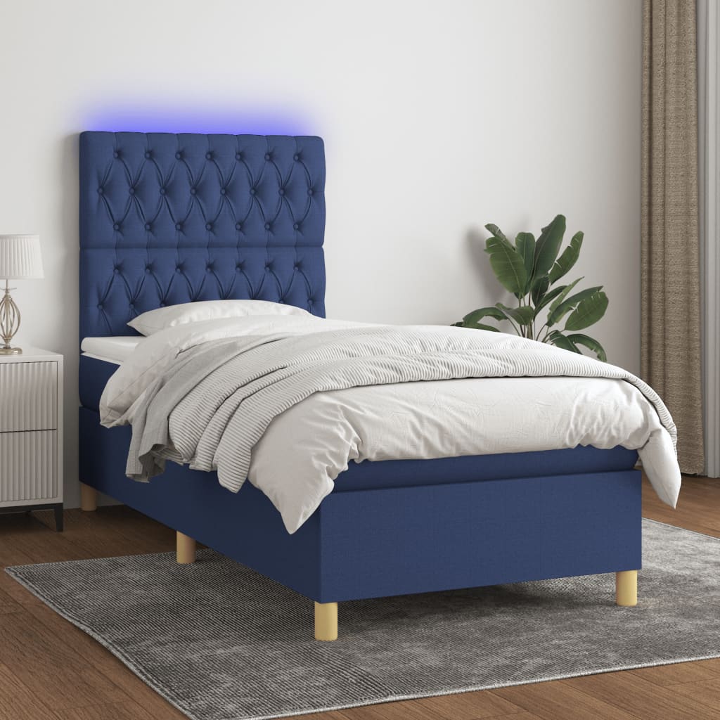 Boxspring met matras en LED stof blauw 100x200 cm is nu te koop bij PeponiXL, paradijselijk wonen!