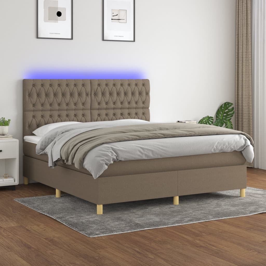 Boxspring met matras en LED stof taupe 180x200 cm is nu te koop bij PeponiXL, paradijselijk wonen!
