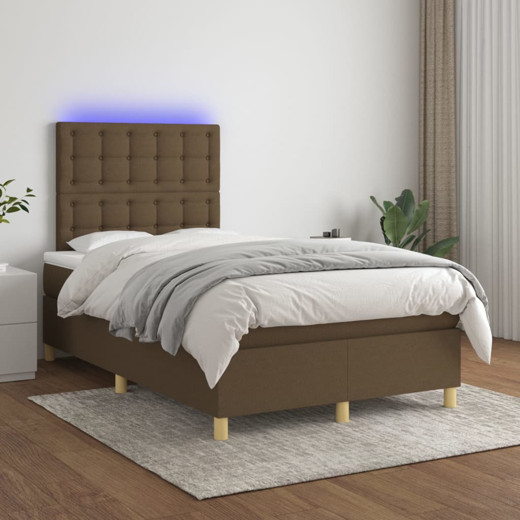 Boxspring met matras en LED stof donkerbruin 120x200 cm is nu te koop bij PeponiXL, paradijselijk wonen!