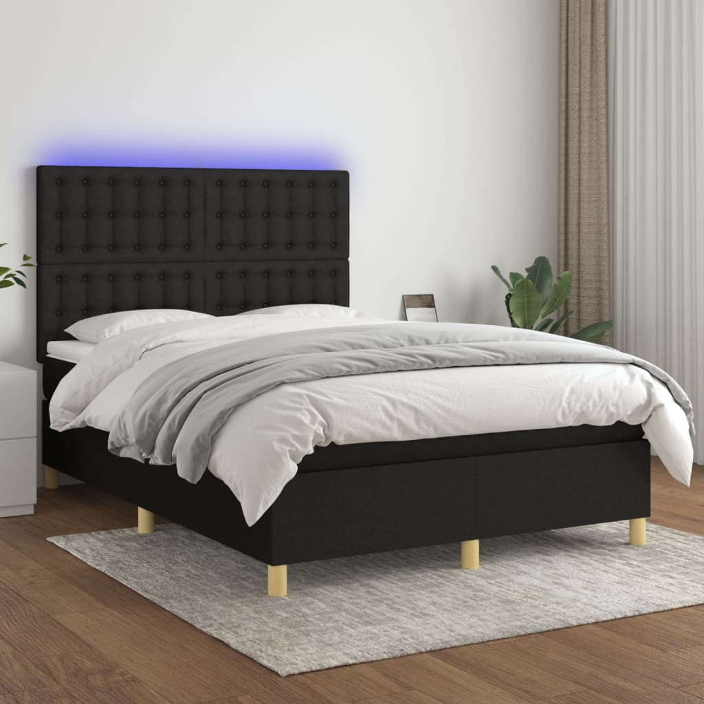 Boxspring met matras en LED stof zwart 140x200 cm is nu te koop bij PeponiXL, paradijselijk wonen!