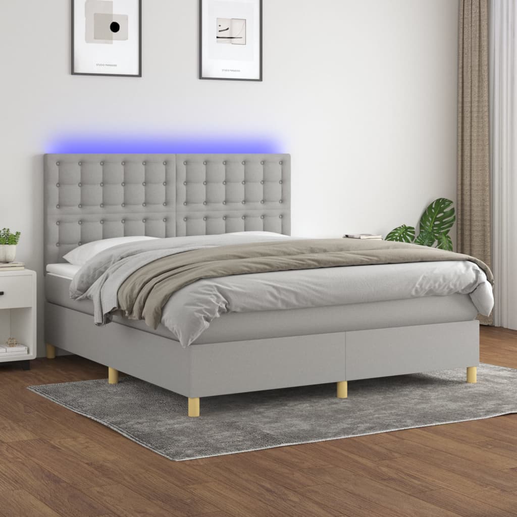 Boxspring met matras en LED stof lichtgrijs 180x200 cm is nu te koop bij PeponiXL, paradijselijk wonen!