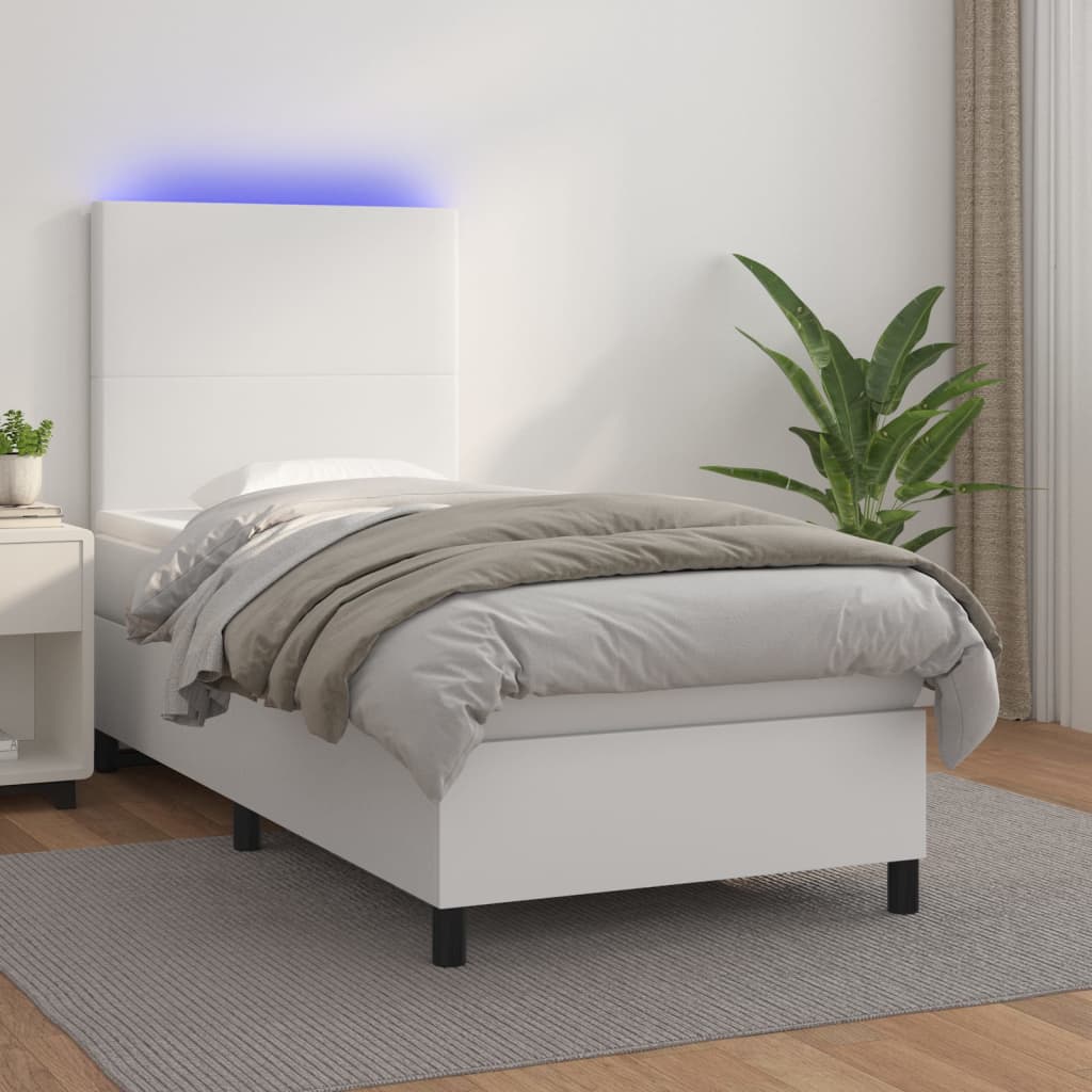 Boxspring met matras en LED kunstleer wit 100x200 cm is nu te koop bij PeponiXL, paradijselijk wonen!