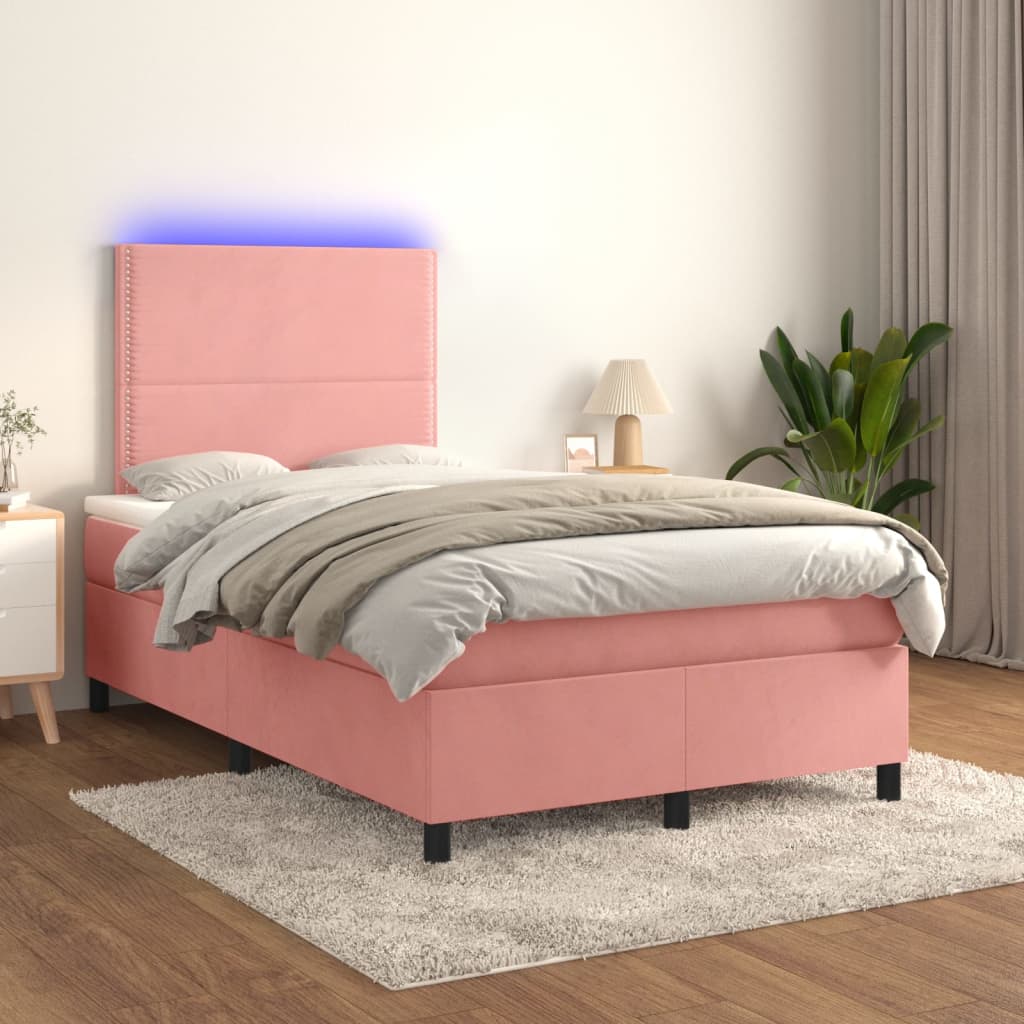 Boxspring met matras en LED fluweel roze 120x200 cm is nu te koop bij PeponiXL, paradijselijk wonen!