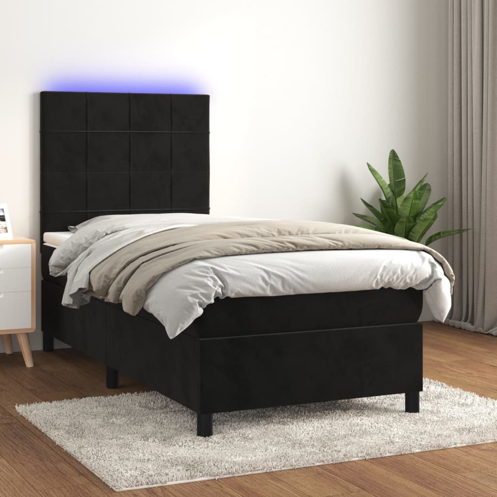 Boxspring met matras en LED fluweel zwart 90x200 cm is nu te koop bij PeponiXL, paradijselijk wonen!