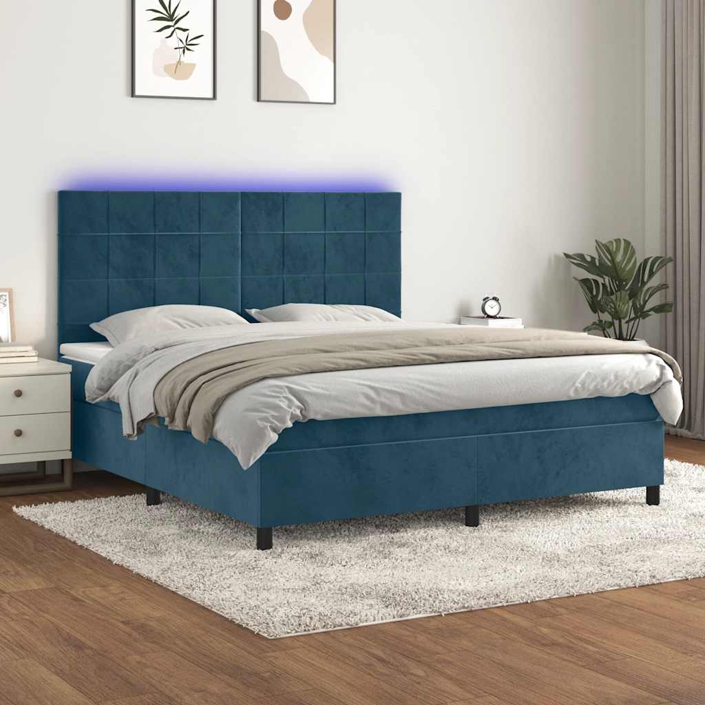 Boxspring met matras en LED fluweel donkerblauw 160x200 cm is nu te koop bij PeponiXL, paradijselijk wonen!