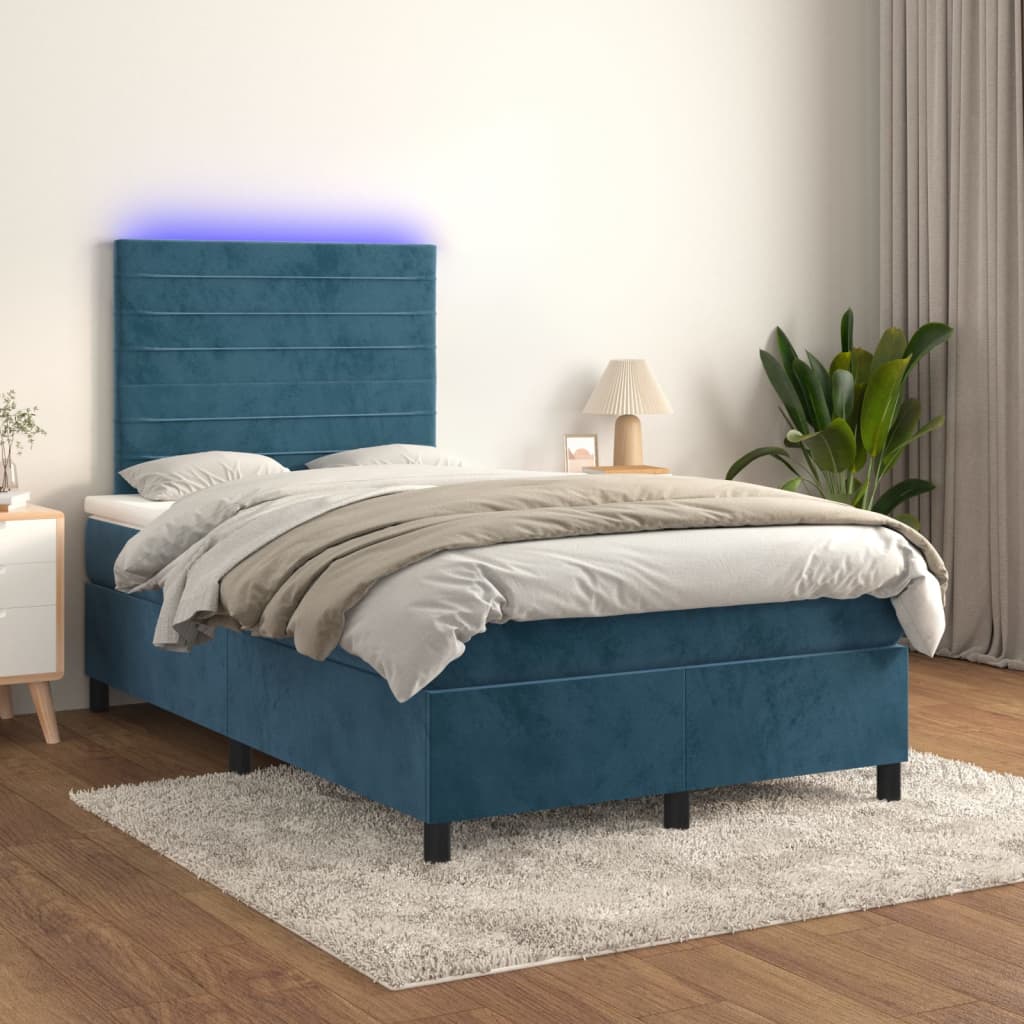 Boxspring met matras en LED fluweel donkerblauw 120x200 cm is nu te koop bij PeponiXL, paradijselijk wonen!