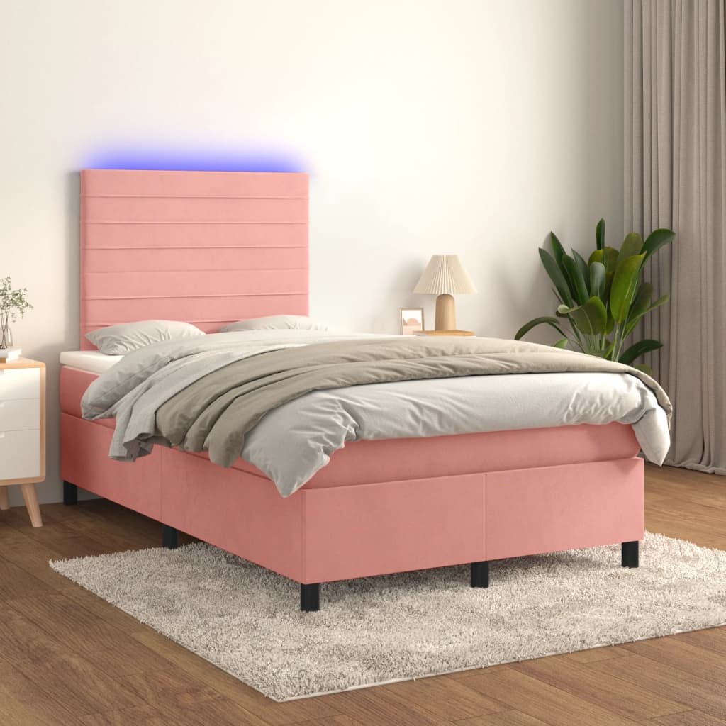Boxspring met matras en LED fluweel roze 120x200 cm is nu te koop bij PeponiXL, paradijselijk wonen!