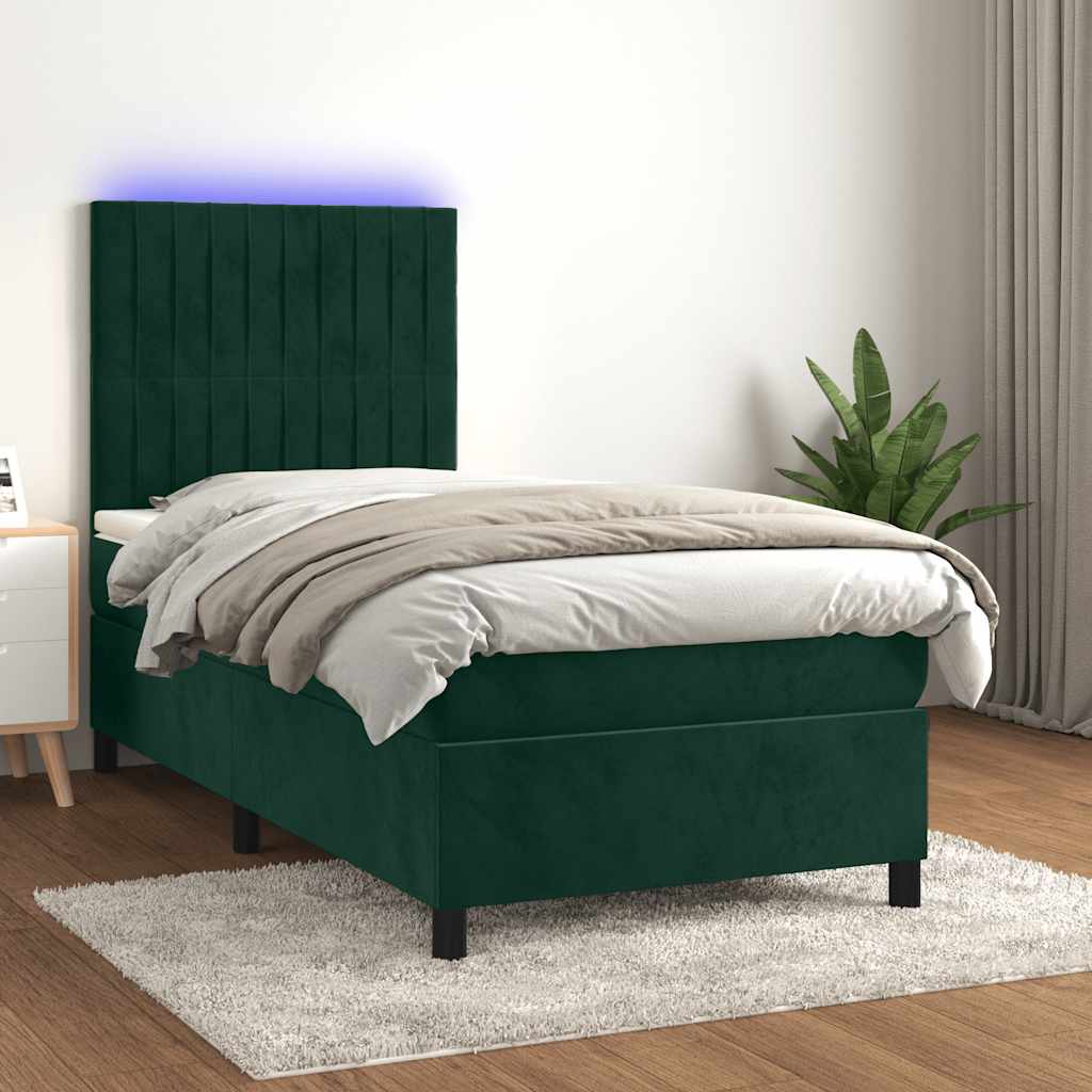 Boxspring met matras en LED fluweel donkergroen 100x200 cm is nu te koop bij PeponiXL, paradijselijk wonen!