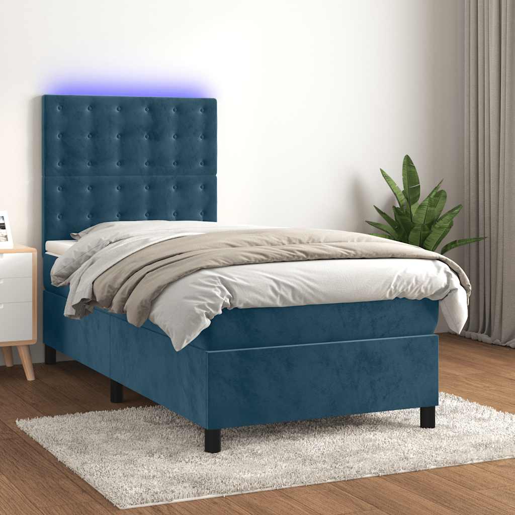 Boxspring met matras en LED fluweel donkerblauw 80x200 cm is nu te koop bij PeponiXL, paradijselijk wonen!