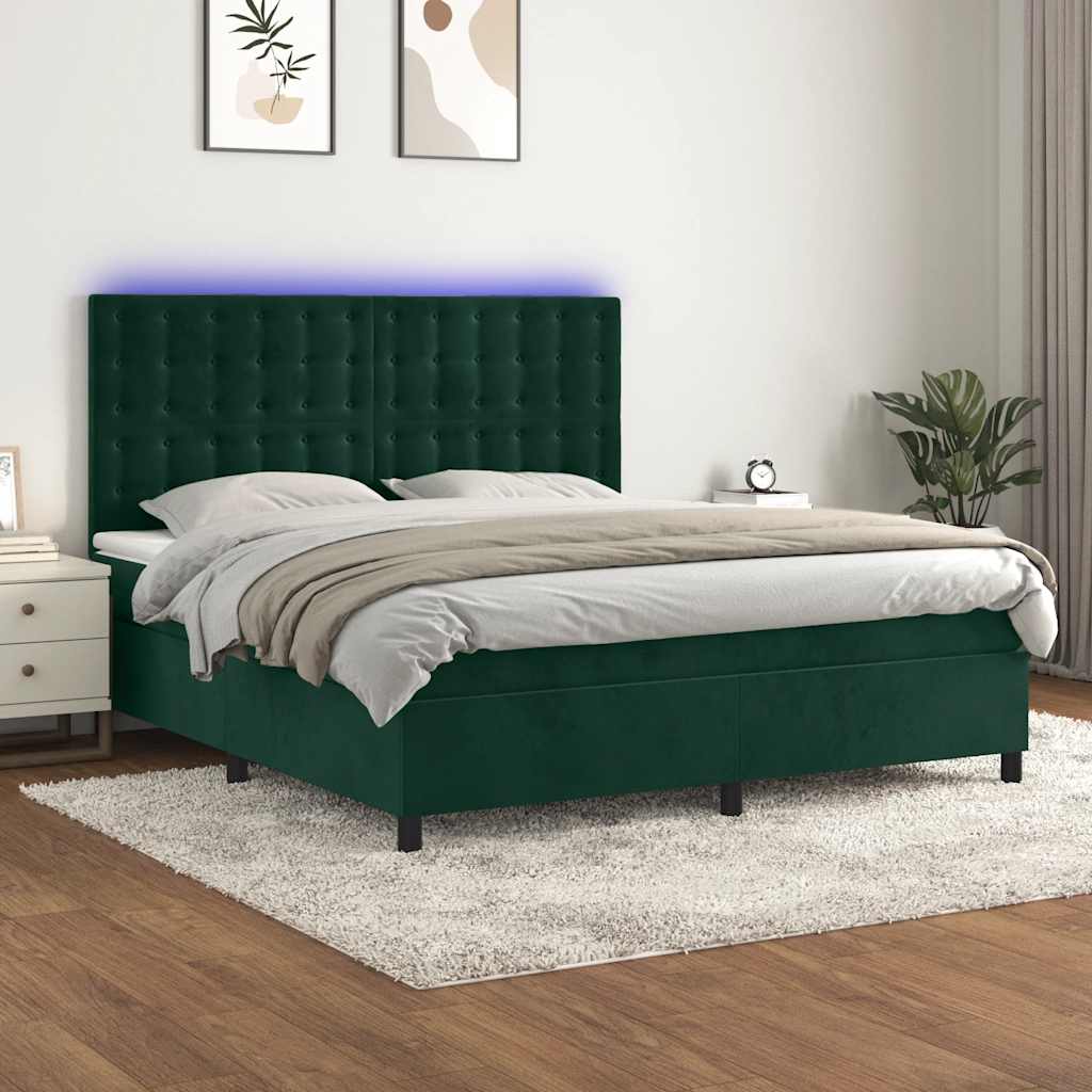 Boxspring met matras en LED fluweel donkergroen 180x200 cm is nu te koop bij PeponiXL, paradijselijk wonen!