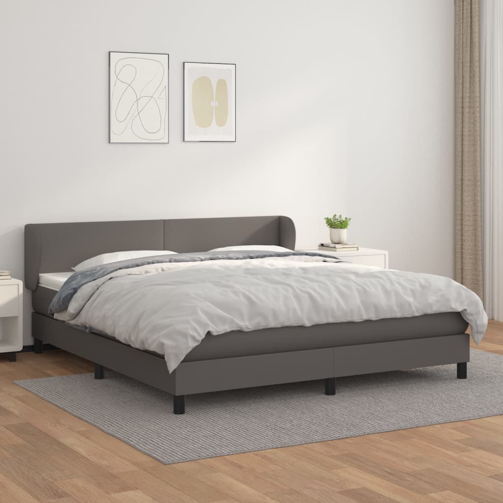 Boxspring met matras kunstleer grijs 160x200 cm is nu te koop bij PeponiXL, paradijselijk wonen!