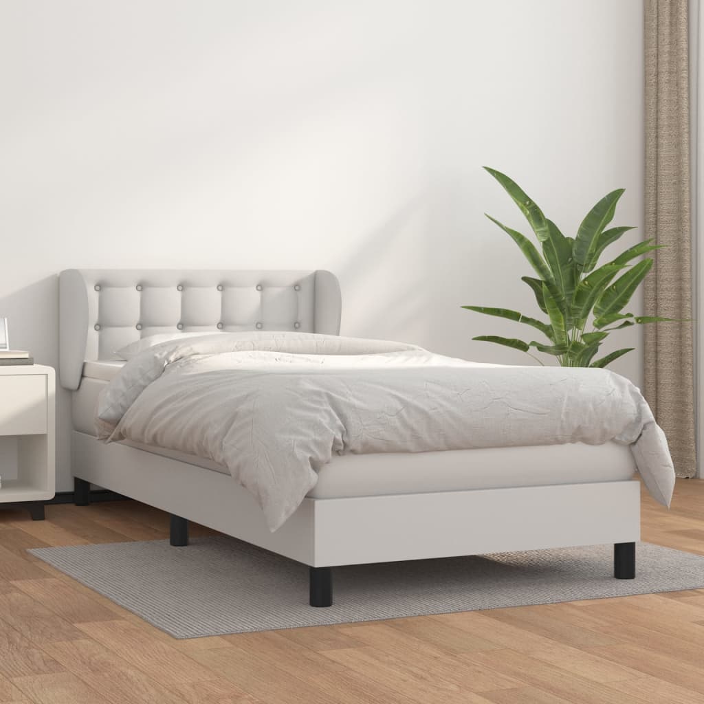 Boxspring met matras kunstleer wit 90x190 cm is nu te koop bij PeponiXL, paradijselijk wonen!