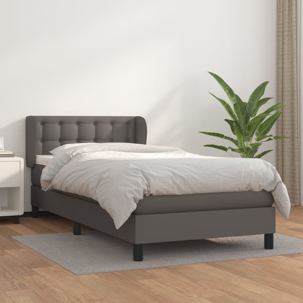 Boxspring met matras kunstleer grijs 100x200 cm is nu te koop bij PeponiXL, paradijselijk wonen!