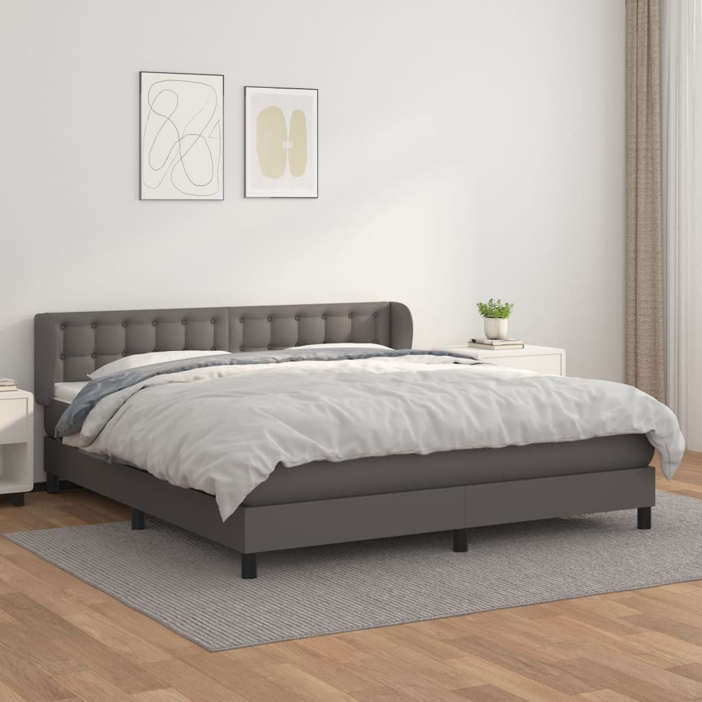 Boxspring met matras kunstleer grijs 180x200 cm is nu te koop bij PeponiXL, paradijselijk wonen!
