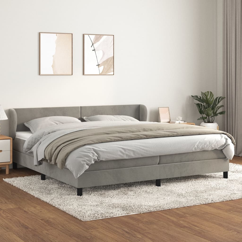 Boxspring met matras fluweel lichtgrijs 200x200 cm is nu te koop bij PeponiXL, paradijselijk wonen!
