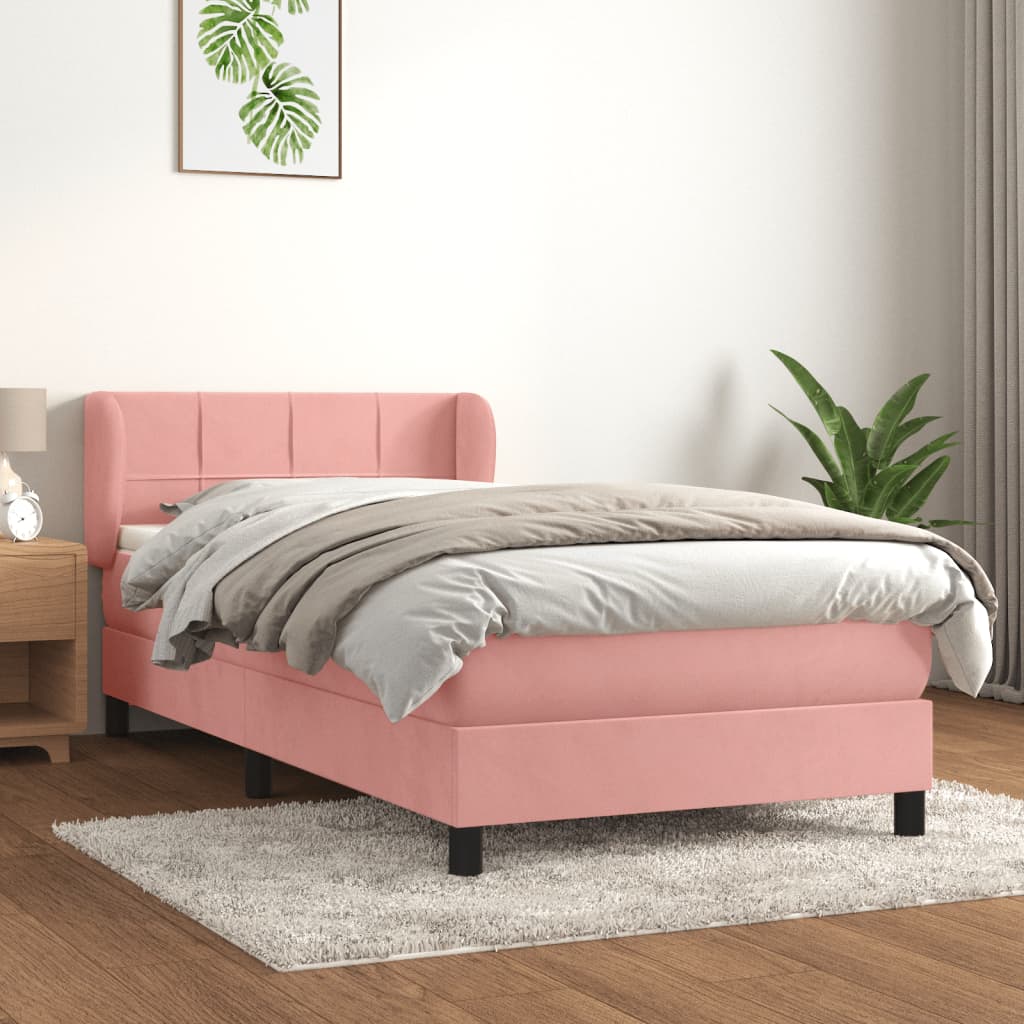 Boxspring met matras fluweel roze 100x200 cm is nu te koop bij PeponiXL, paradijselijk wonen!