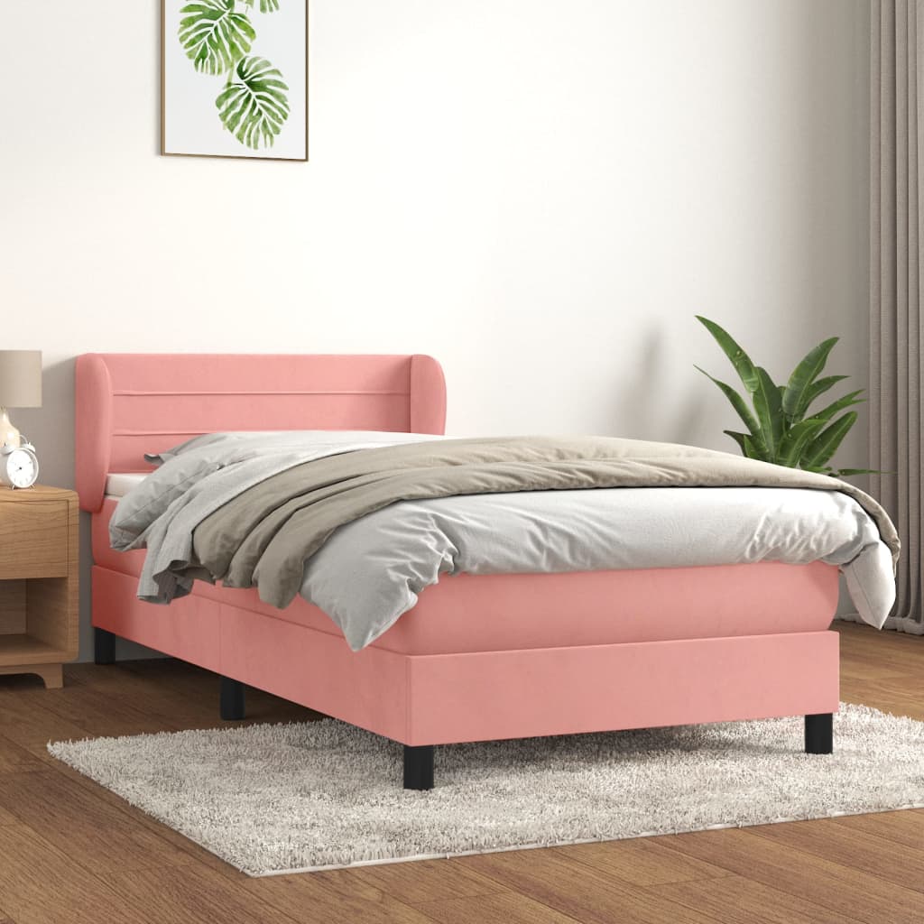 Boxspring met matras fluweel roze 100x200 cm is nu te koop bij PeponiXL, paradijselijk wonen!