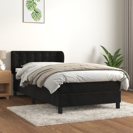 Boxspring met matras fluweel zwart 100x200 cm is nu te koop bij PeponiXL, paradijselijk wonen!