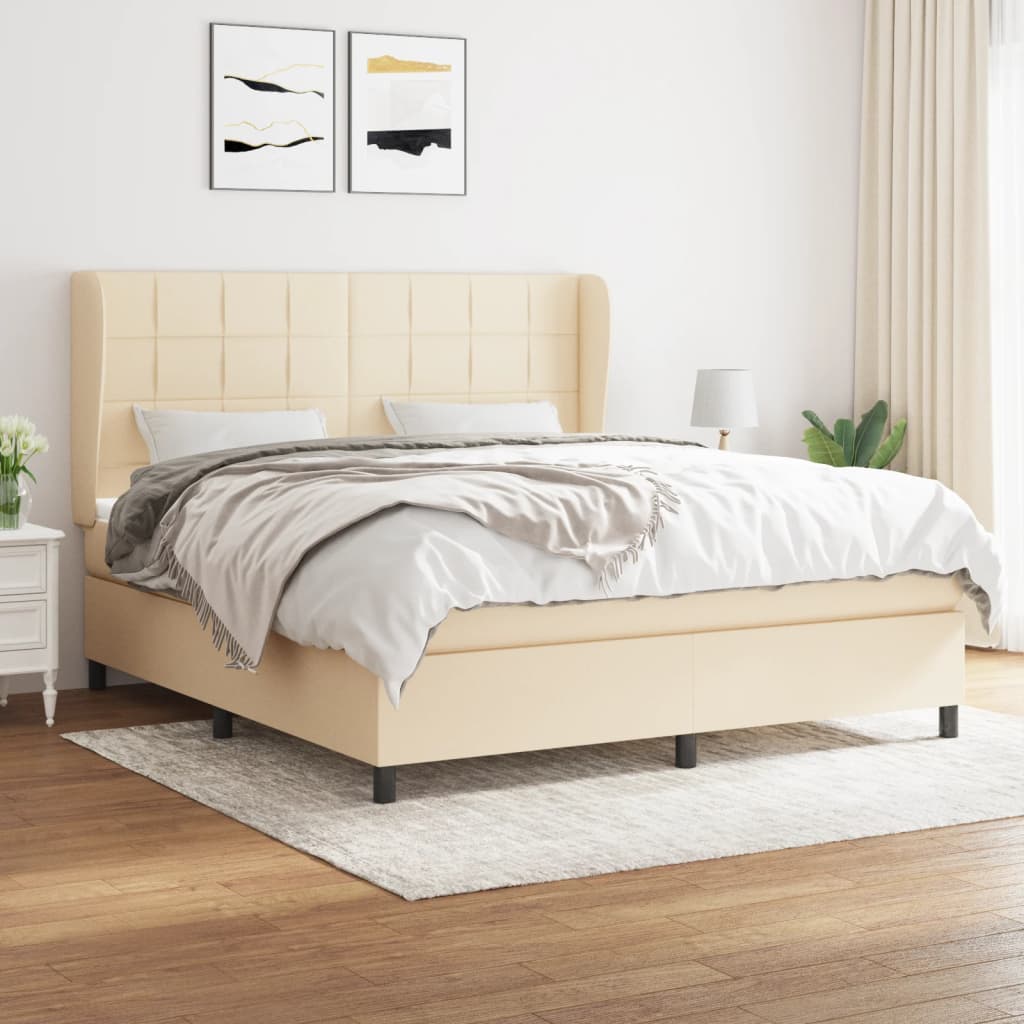 Boxspring met matras stof crèmekleurig 180x200 cm is nu te koop bij PeponiXL, paradijselijk wonen!