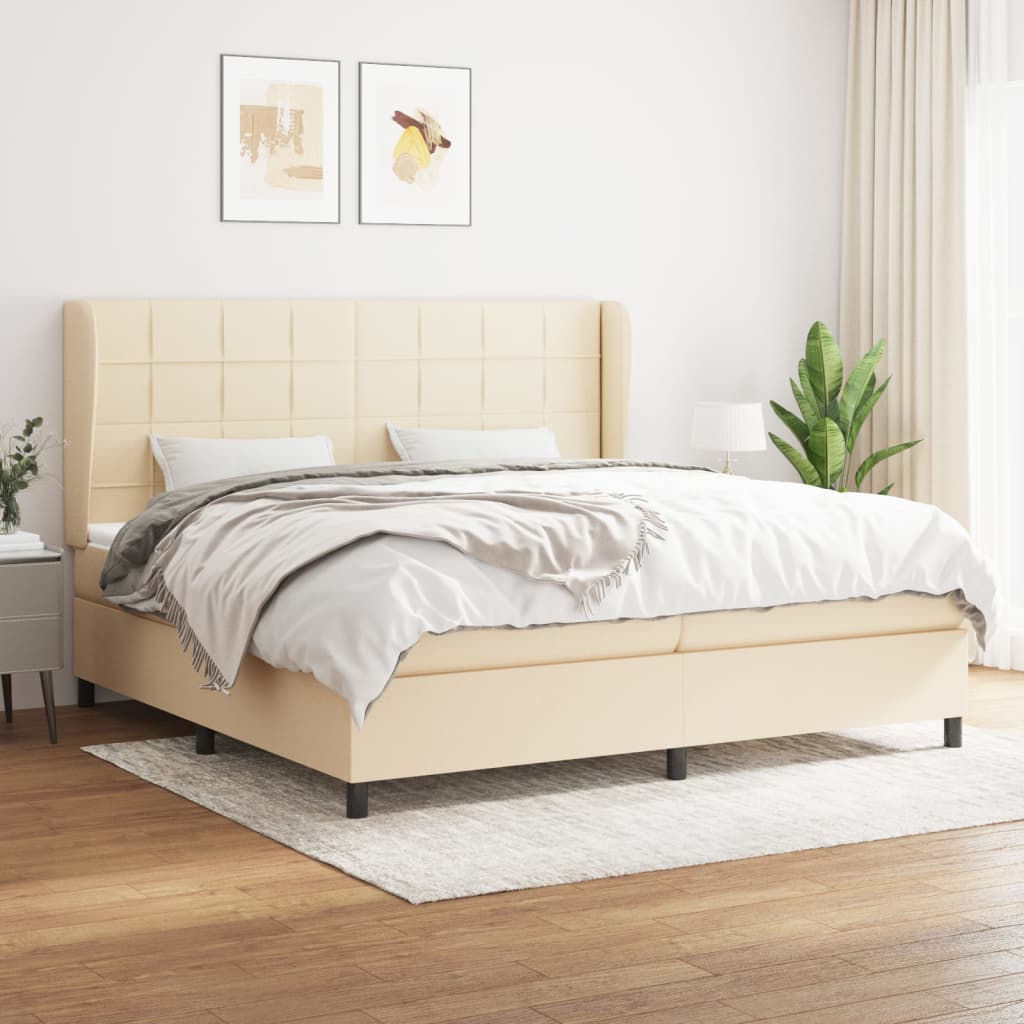 Boxspring met matras stof crèmekleurig 200x200 cm is nu te koop bij PeponiXL, paradijselijk wonen!