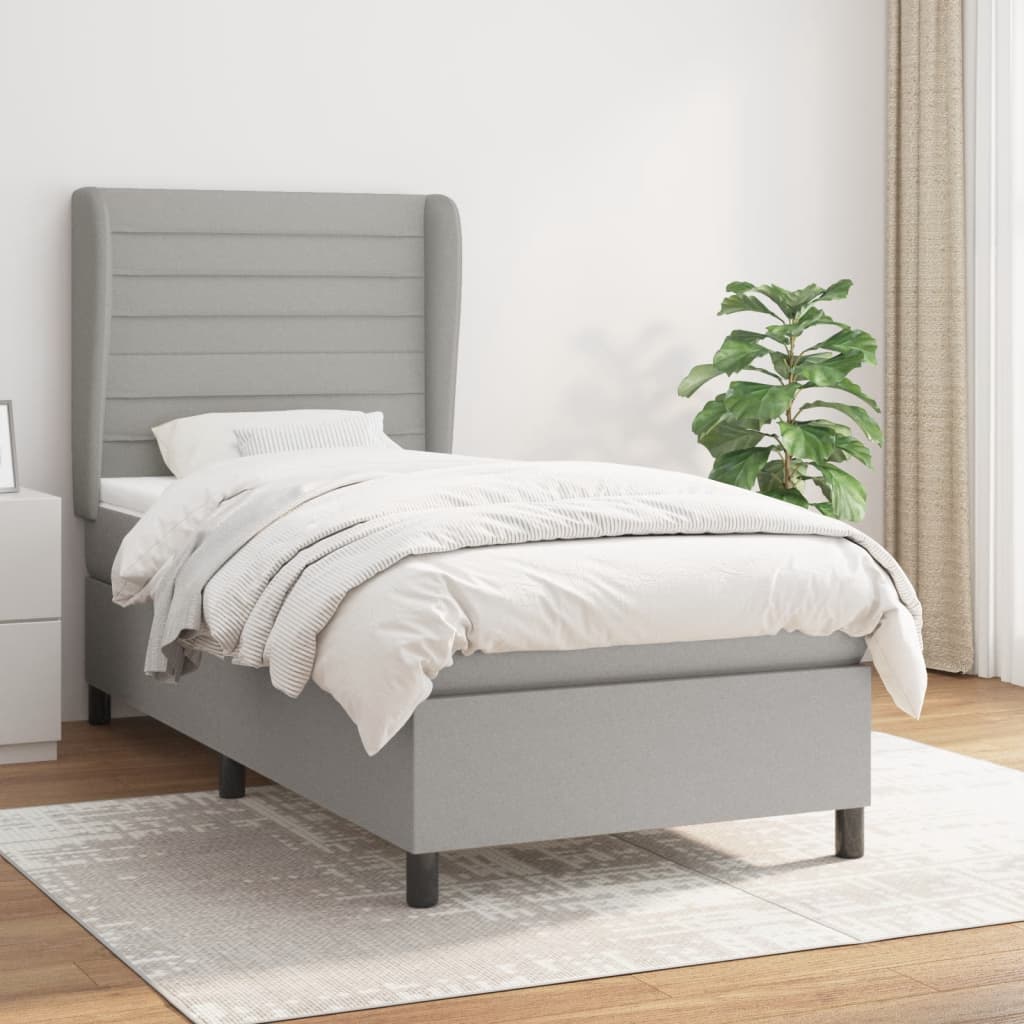 Boxspring met matras stof lichtgrijs 100x200 cm is nu te koop bij PeponiXL, paradijselijk wonen!