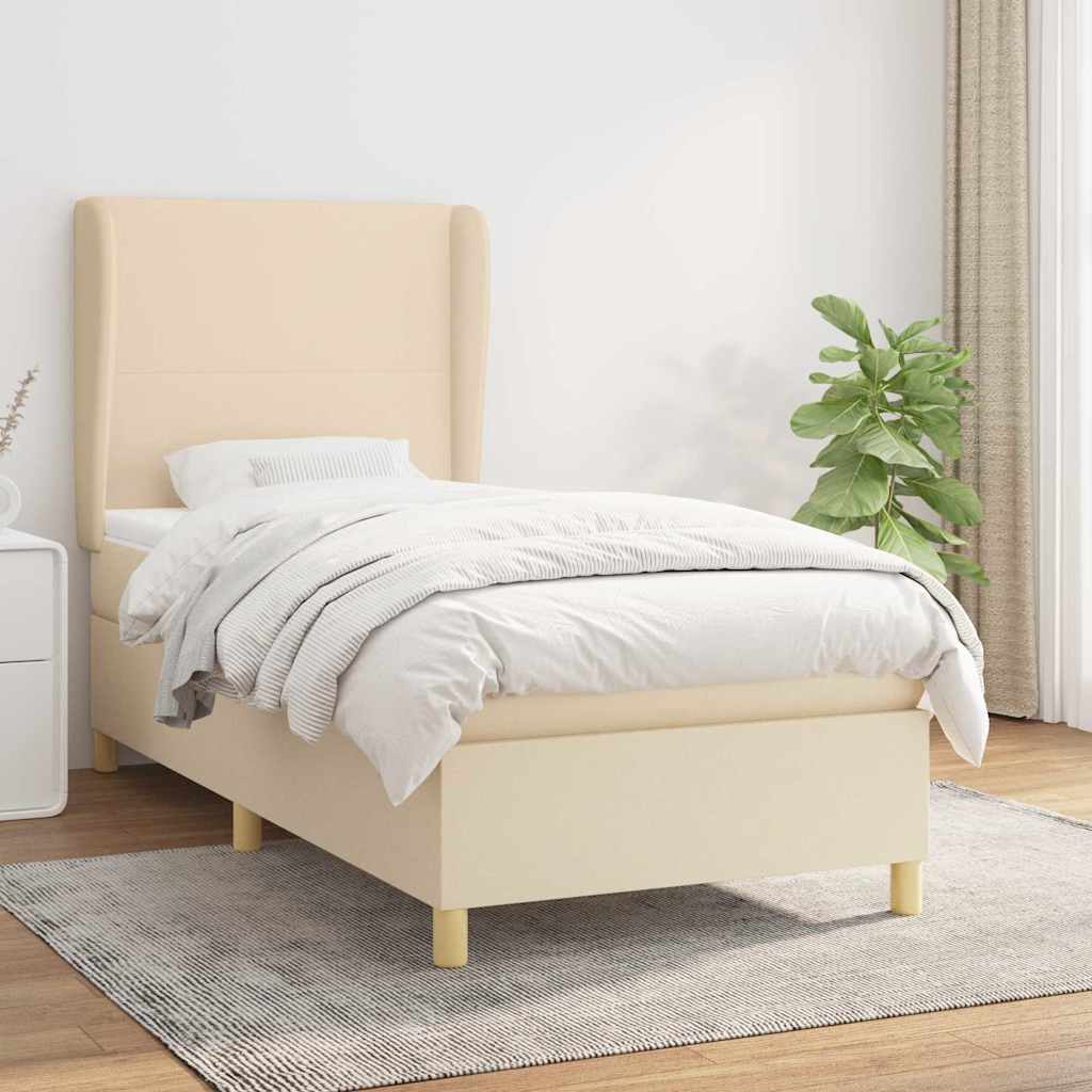Boxspring met matras stof crèmekleurig 80x200 cm is nu te koop bij PeponiXL, paradijselijk wonen!