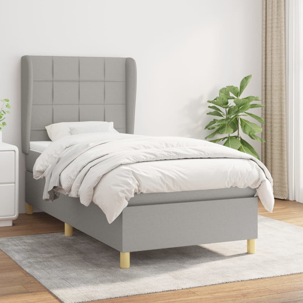 Boxspring met matras stof lichtgrijs 90x200 cm is nu te koop bij PeponiXL, paradijselijk wonen!