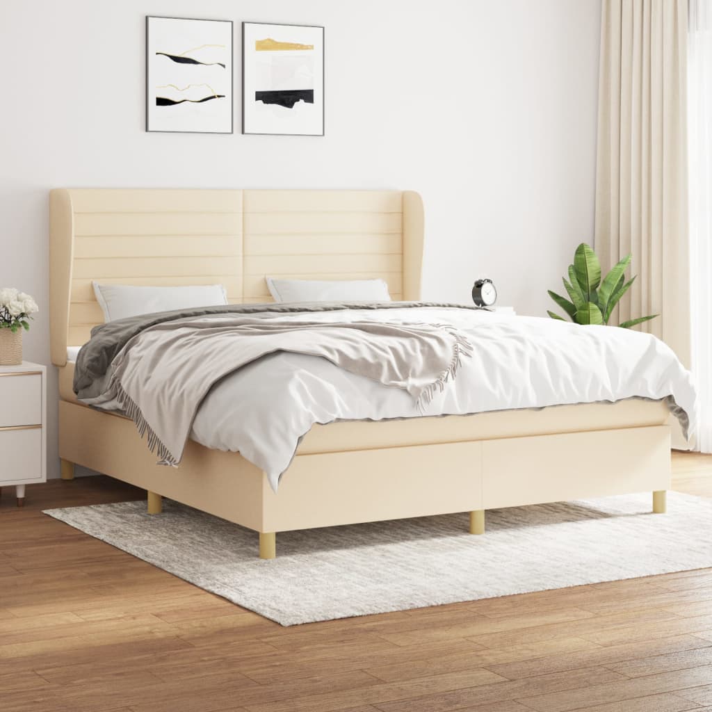 Boxspring met matras stof crèmekleurig 180x200 cm is nu te koop bij PeponiXL, paradijselijk wonen!