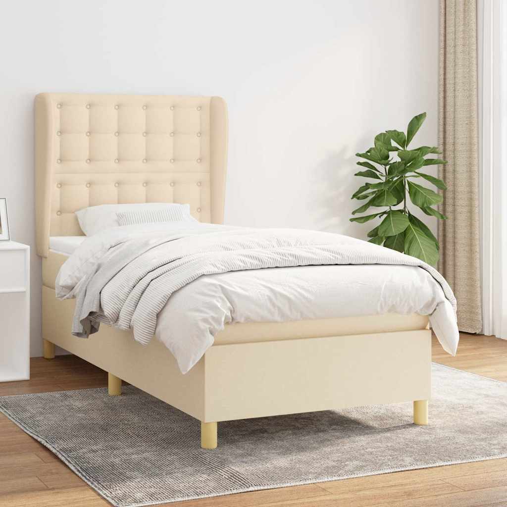 Boxspring met matras stof crèmekleurig 80x200 cm is nu te koop bij PeponiXL, paradijselijk wonen!