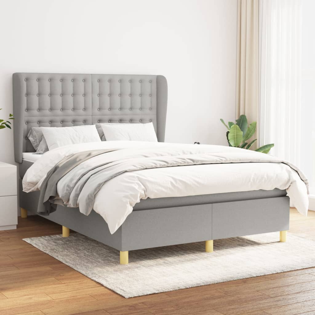Boxspring met matras stof lichtgrijs 140x190 cm is nu te koop bij PeponiXL, paradijselijk wonen!