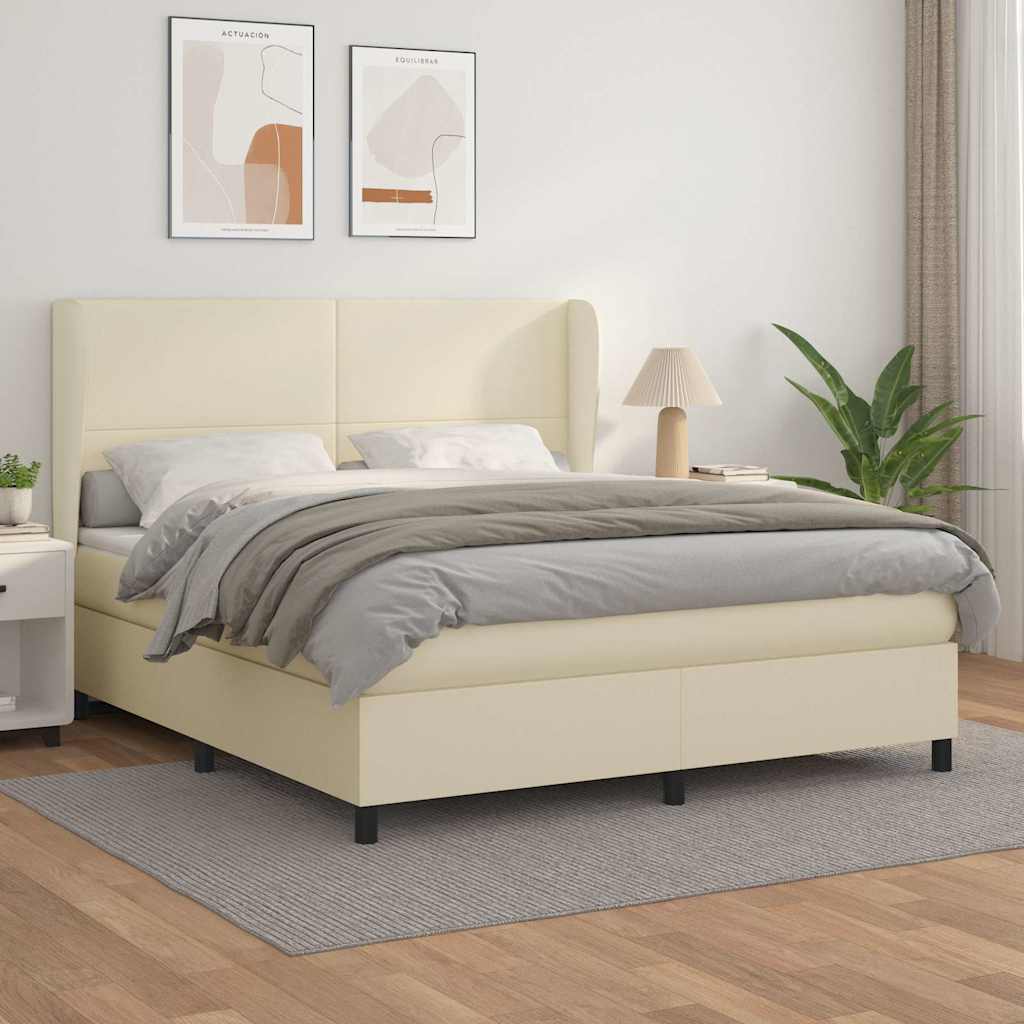 vidaXL Boxspring met matras kunstleer crèmekleurig 160x200 cm