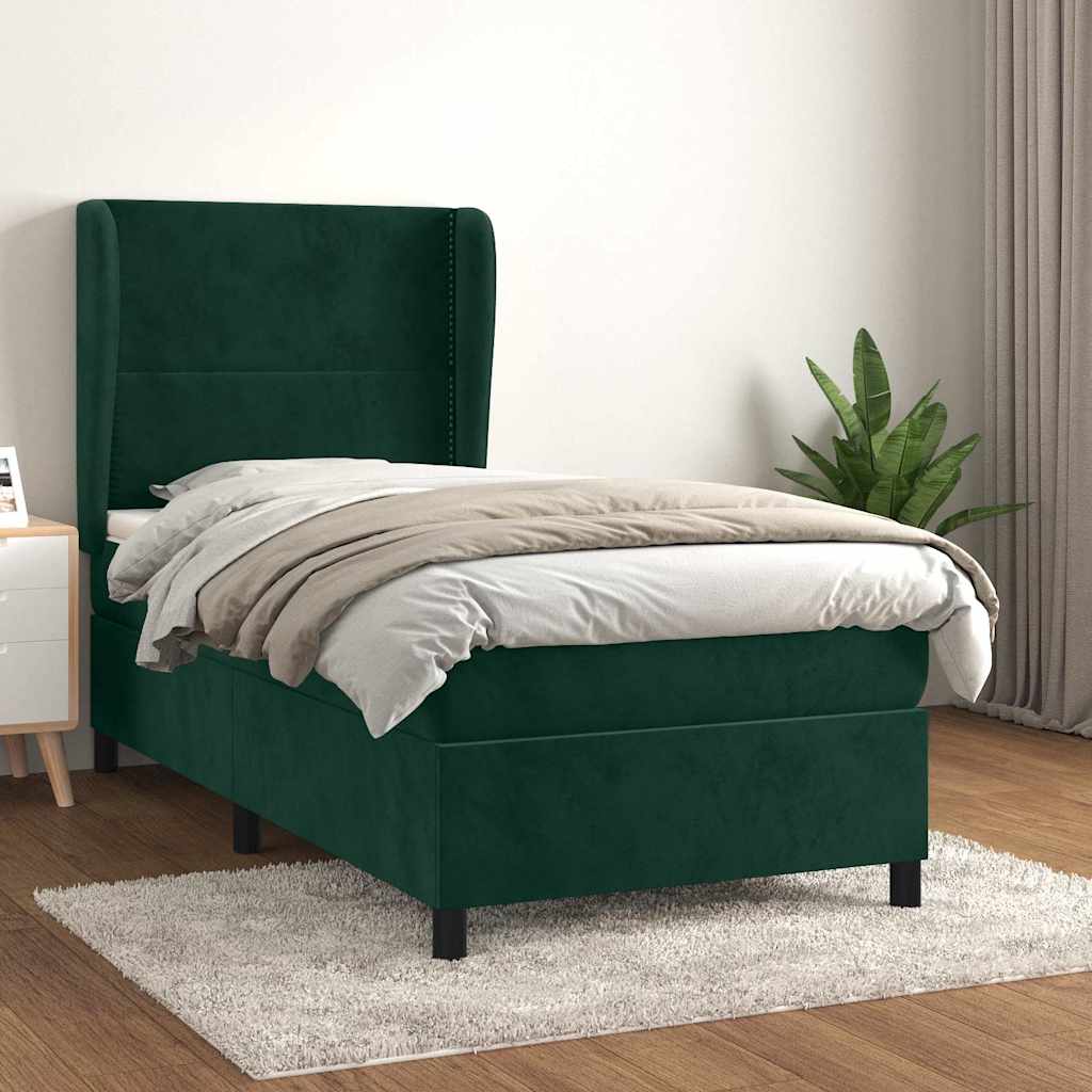 Boxspring met matras fluweel donkergroen 100x200 cm is nu te koop bij PeponiXL, paradijselijk wonen!