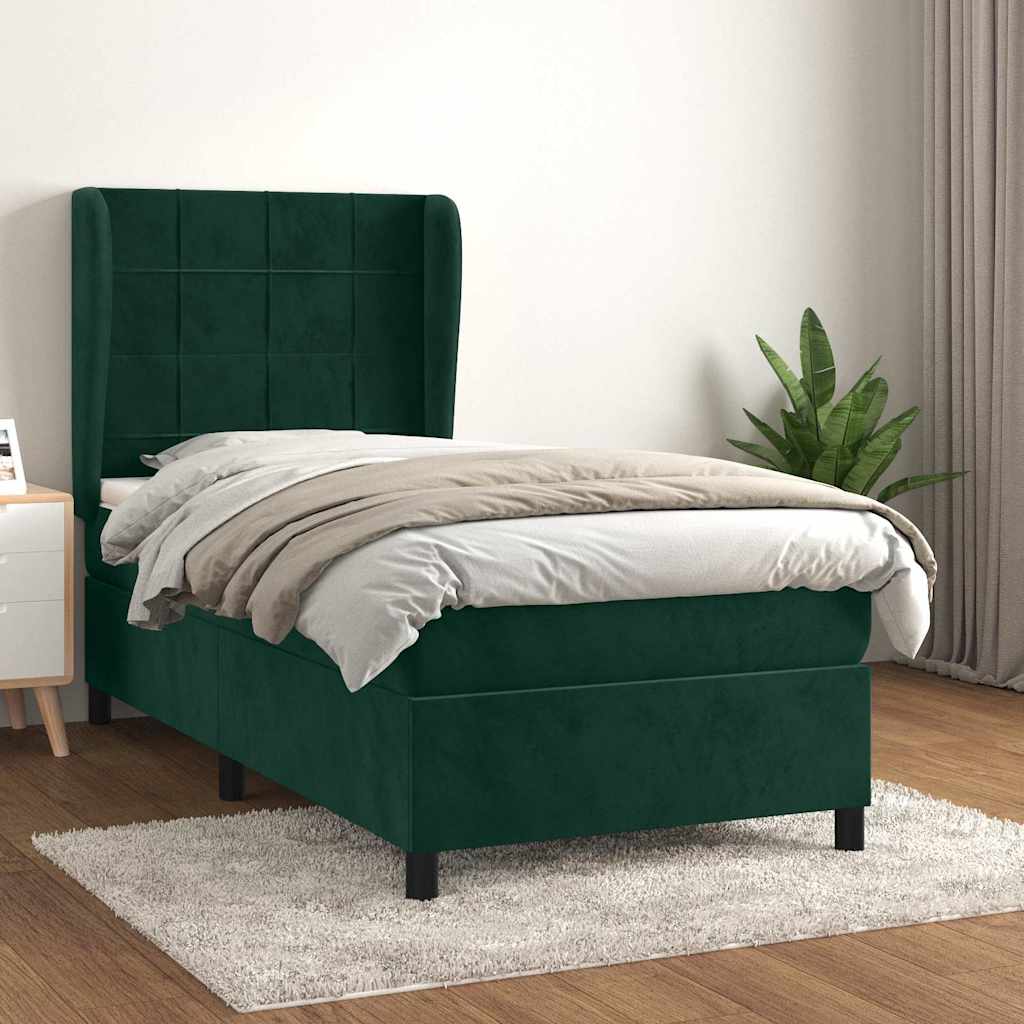 Boxspring met matras fluweel donkergroen 90x200 cm is nu te koop bij PeponiXL, paradijselijk wonen!