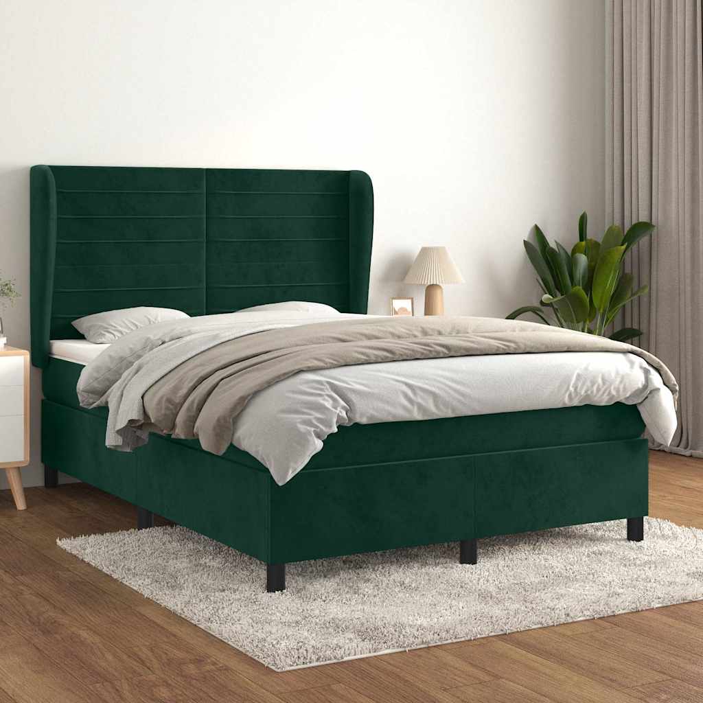 Boxspring met matras fluweel donkergroen 140x200 cm is nu te koop bij PeponiXL, paradijselijk wonen!