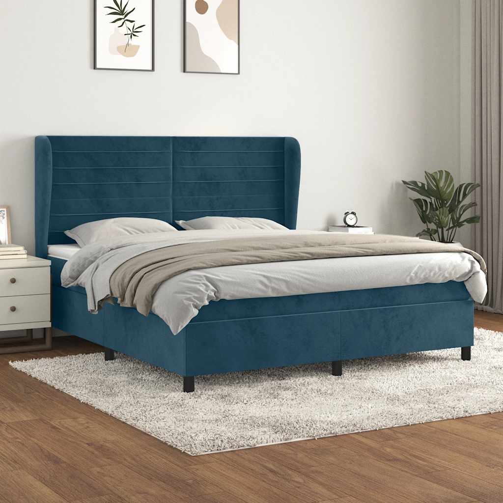 Boxspring met matras fluweel donkerblauw 160x200 cm is nu te koop bij PeponiXL, paradijselijk wonen!
