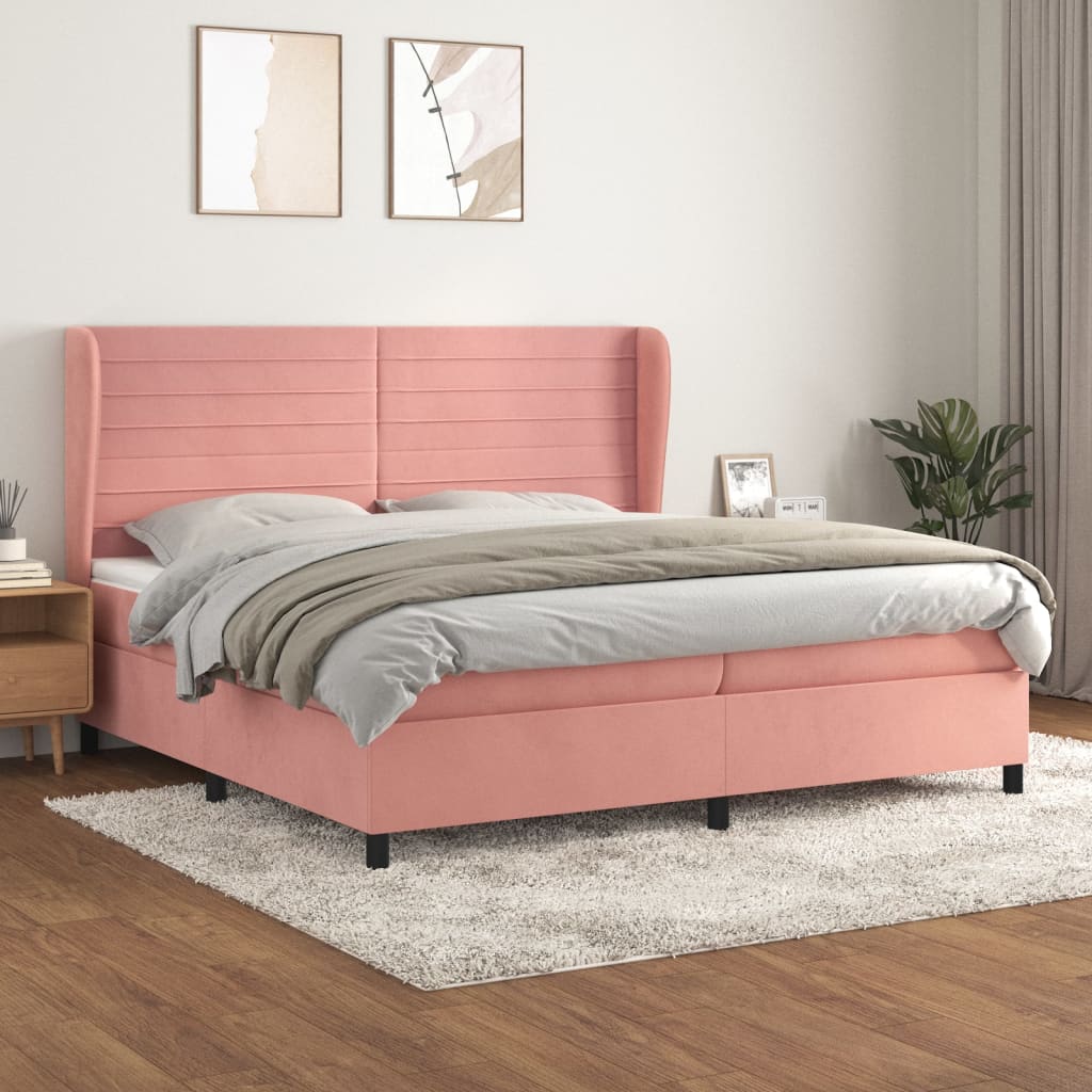 Boxspring met matras fluweel roze 200x200 cm is nu te koop bij PeponiXL, paradijselijk wonen!