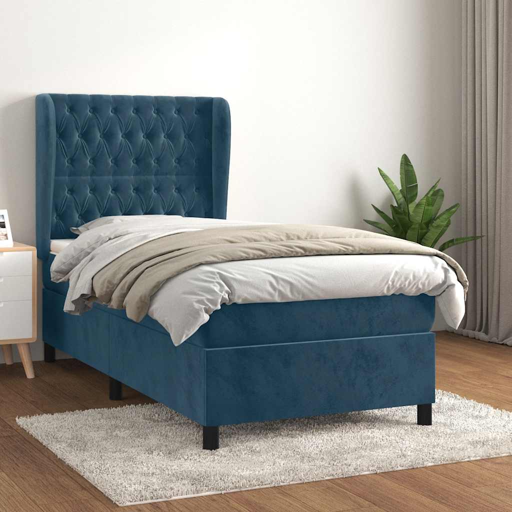 Boxspring met matras fluweel donkerblauw 90x190 cm is nu te koop bij PeponiXL, paradijselijk wonen!